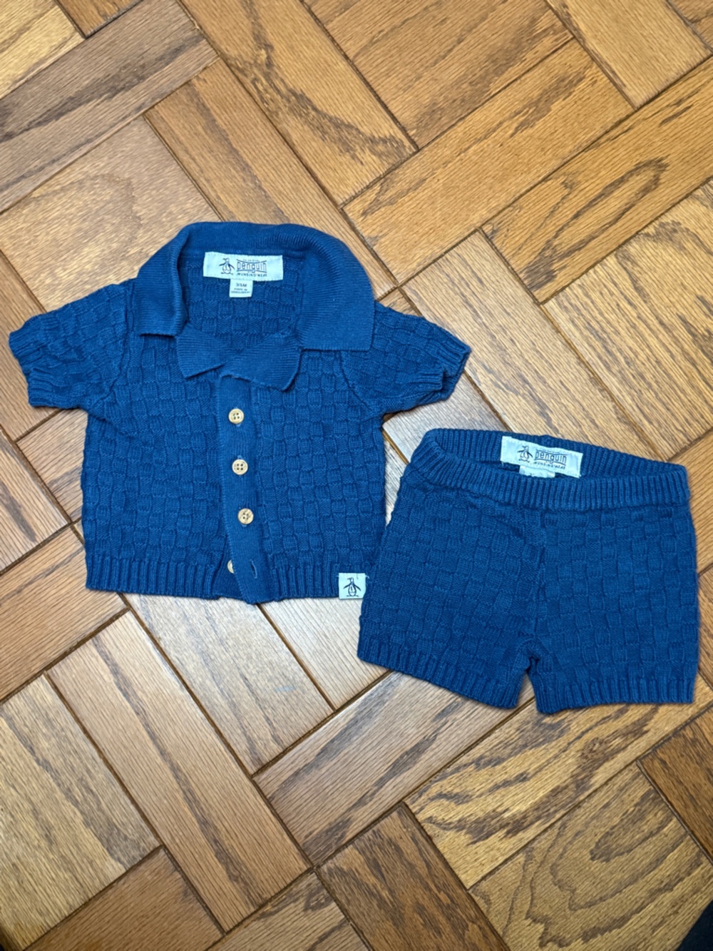 Blue Knit Polo Cardigan & Shorts Matching Set - Original Penguin by Munsing Wear